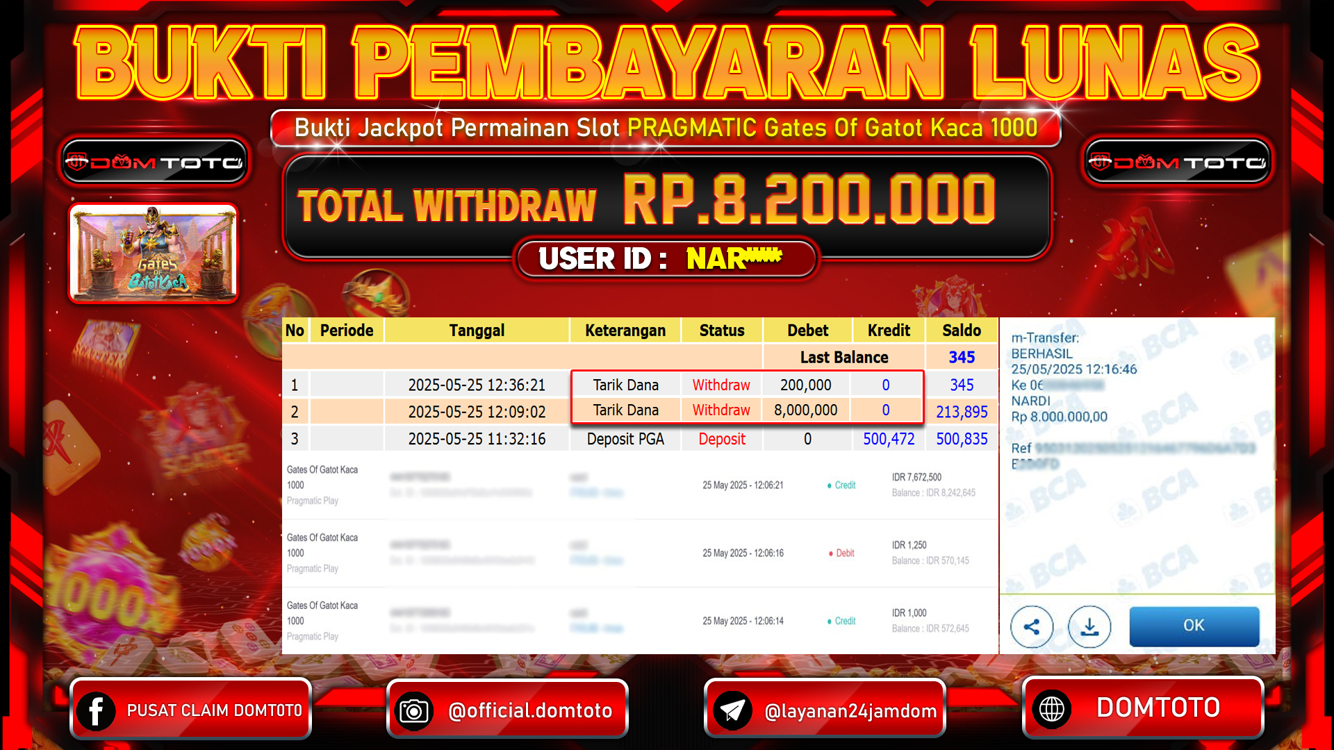 JACKPOT SLOT GATES OF GATOT KACA 1000 25 MEI 2025